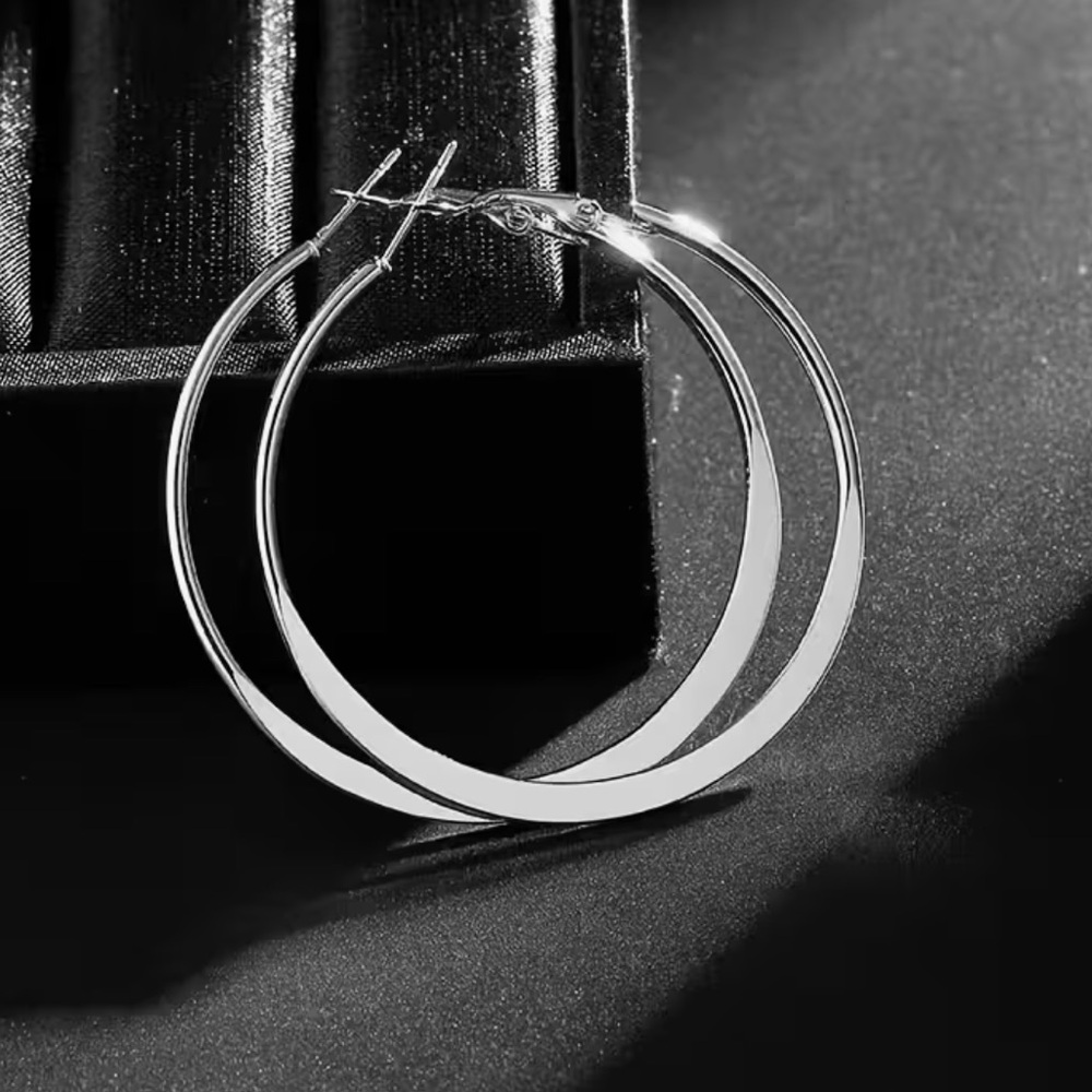 Silver Plated 2.76” Hoop Earrings